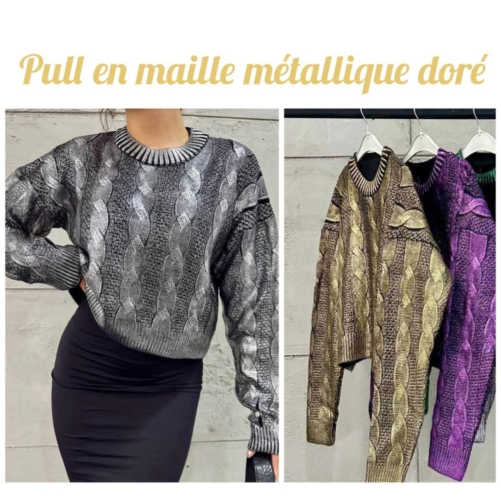 Metallic Knit Sweater - Silver, Gold, Purple